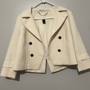 White House Black Market Cream Cropped Blazer with Structured Shoulders